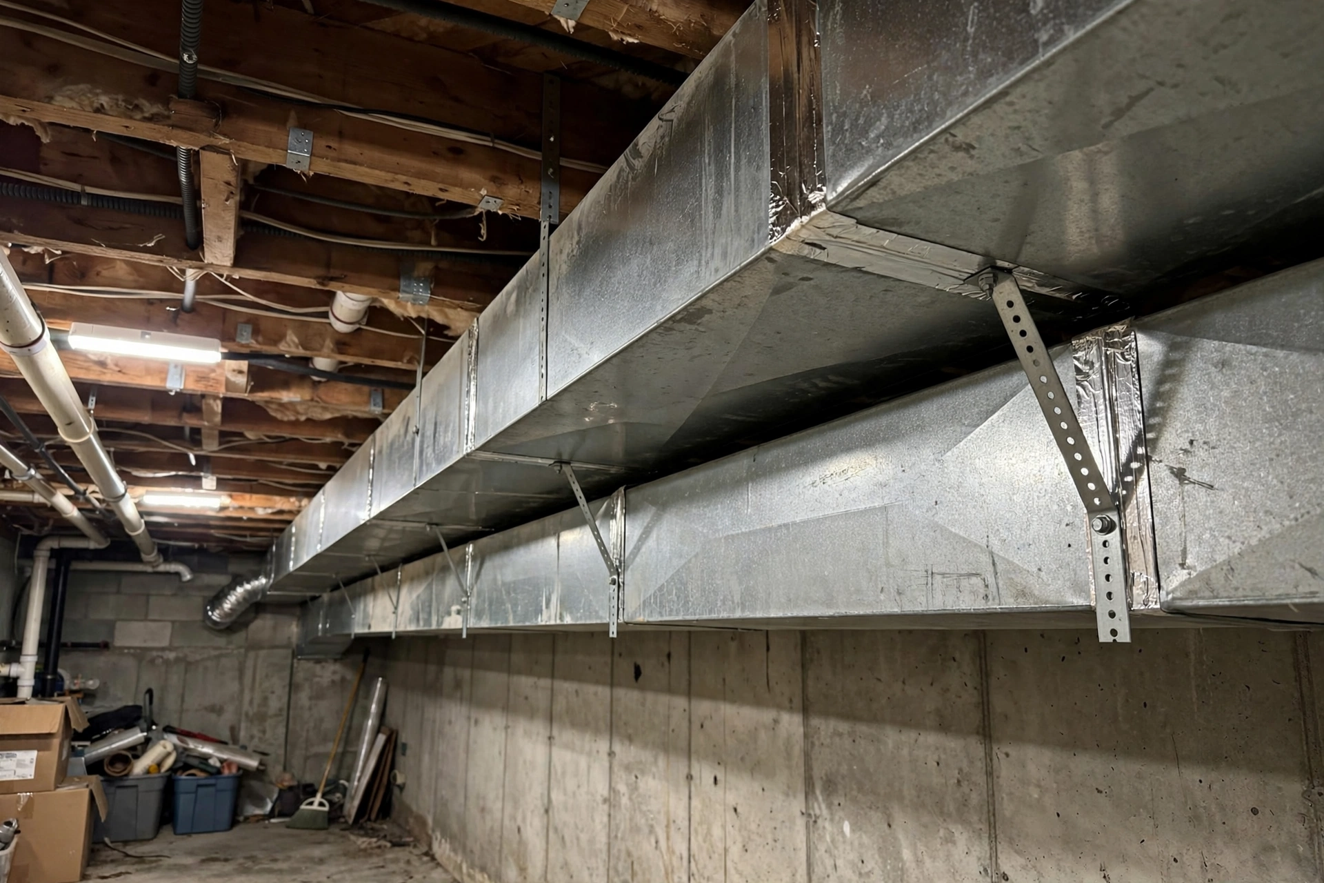 Ductwork basement ceiling for furnace service in Leesburg VA
