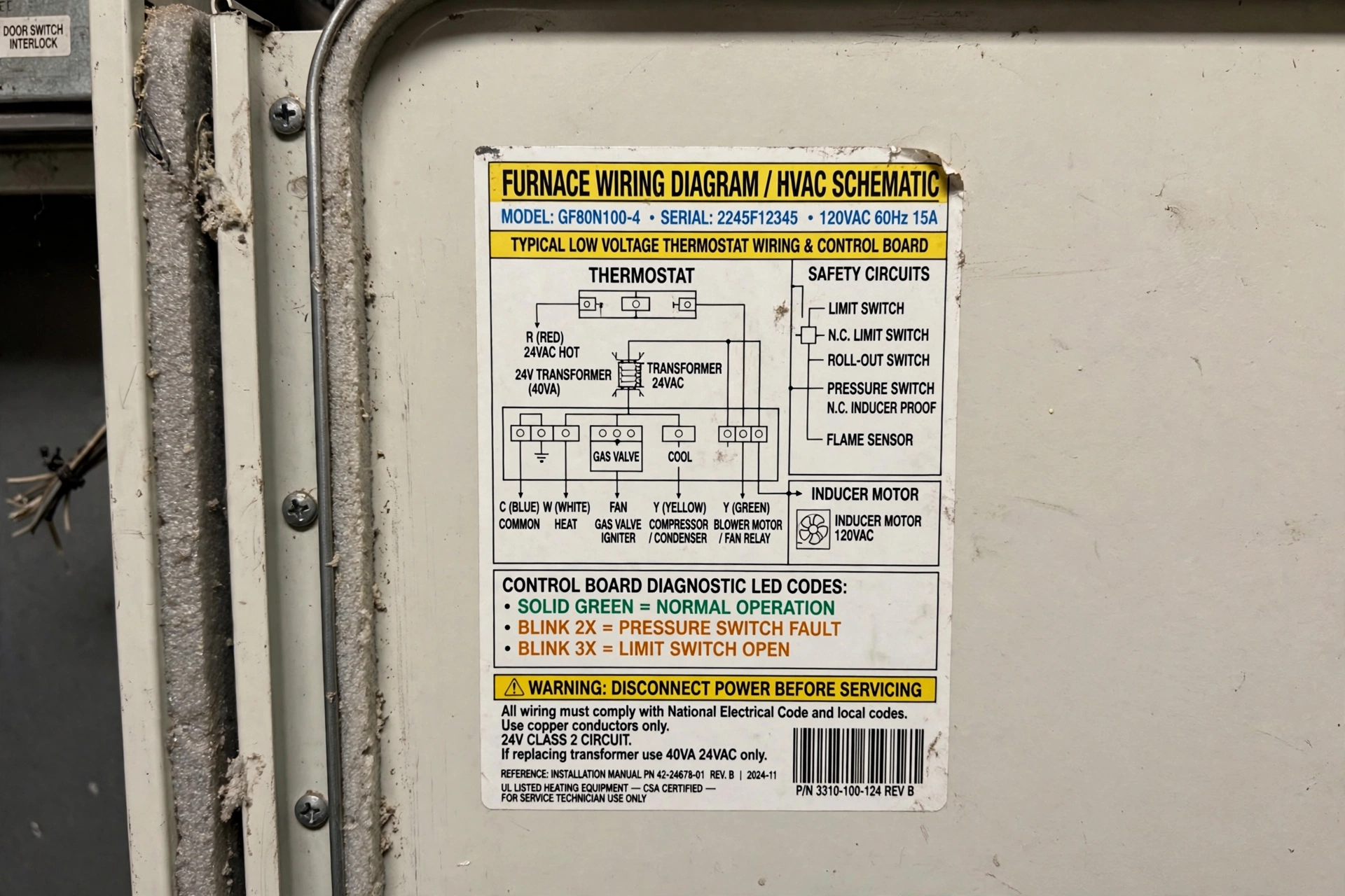 Furnace control wiring diagram for furnace service in Leesburg VA