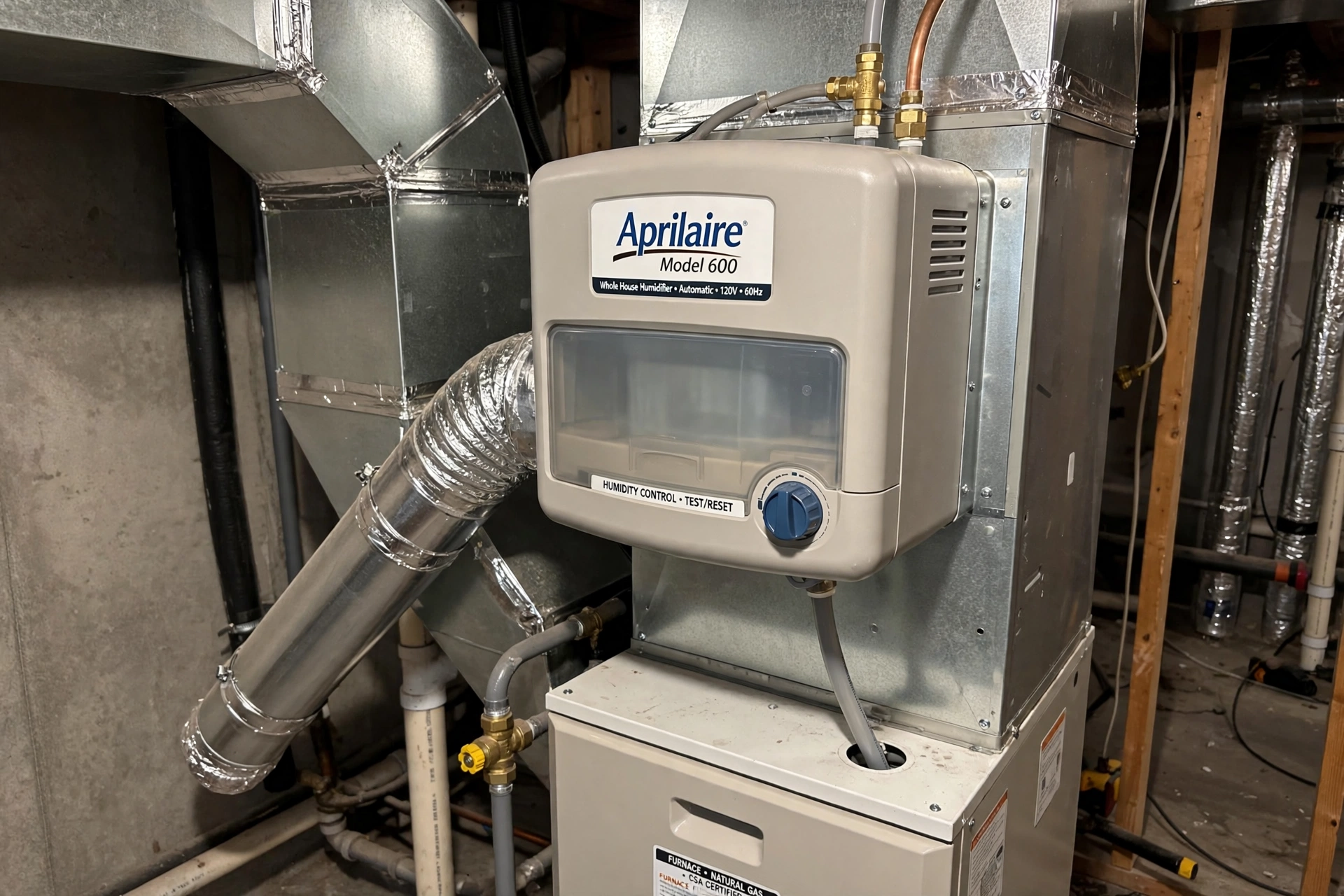 Furnace humidifier attached for furnace service in Leesburg VA